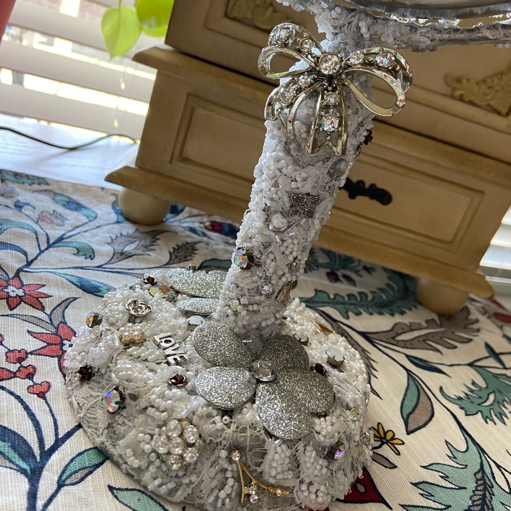 Beautifully Embellished Standing Tabletop Antique Mirror - Picture 2 of 14
